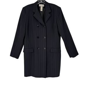 Liz Claiborne Collection 100% Worsted Wool Double Breasted Pinstripe Coat Sz 16